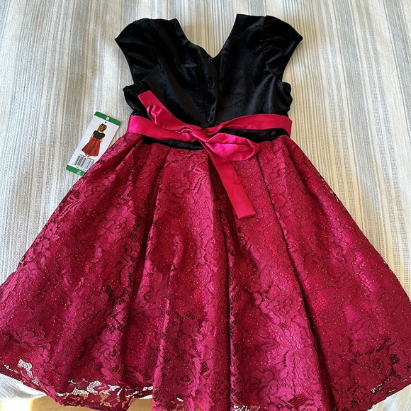 NWT Holiday dress - girls size 8.  Ruby red and black with bow in back. - Picture 5 of 5